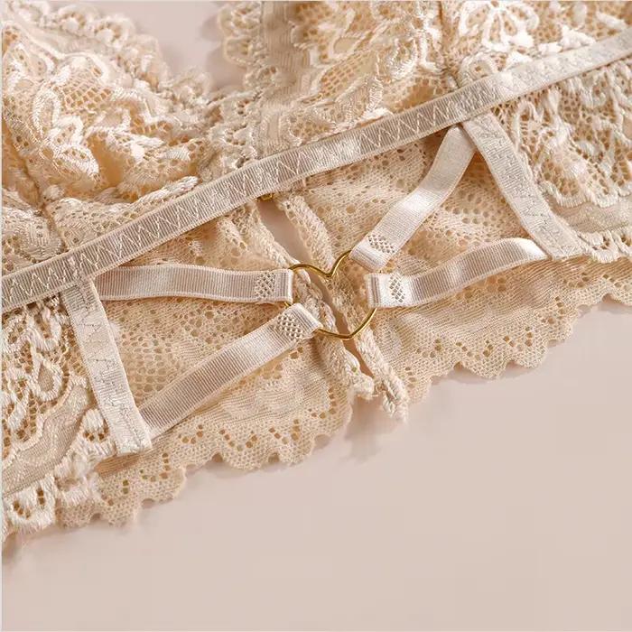BANNIROU-Soutien-gorge en dentelle transparent pour femmes, lingerie sexy, sous-vêtements, culotte tubulaire, 1 pièce