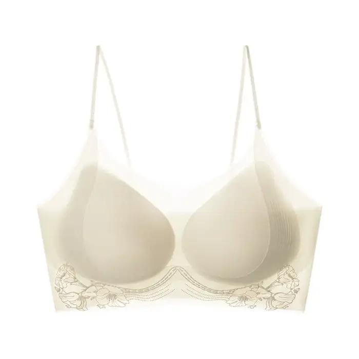 Soutien-gorge sans fil en soie glacée à motif fleur de camélia, coupe ajustée, décolleté en V profond, fin, sans couture, lingerie, soutien-gorge push-up pour femme