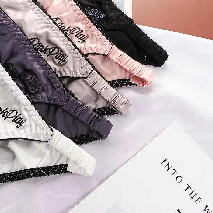 Culotte taille basse en tissu satiné pour femmes, tongs sexy pour filles, sous-vêtements brillants, slips de fitness brodés, caleçons de sport, documents solides