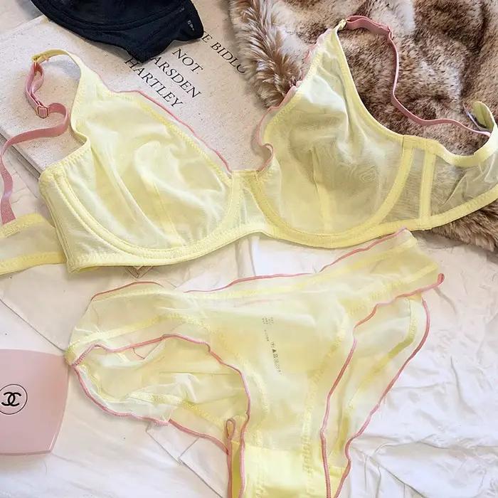 Velikostní minimalizační podprsenka s kosticemi Francouzský styl Trojúhelníkový košíček Push Up Sexy síťovaný set