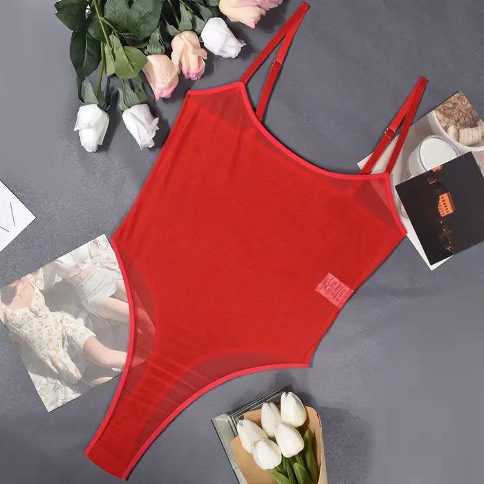 Combinaison en dentelle sexy et élégante pour femmes 2026, maille transparente, une pièce, sexy, moulante, lingerie Teddy, corps brillant
