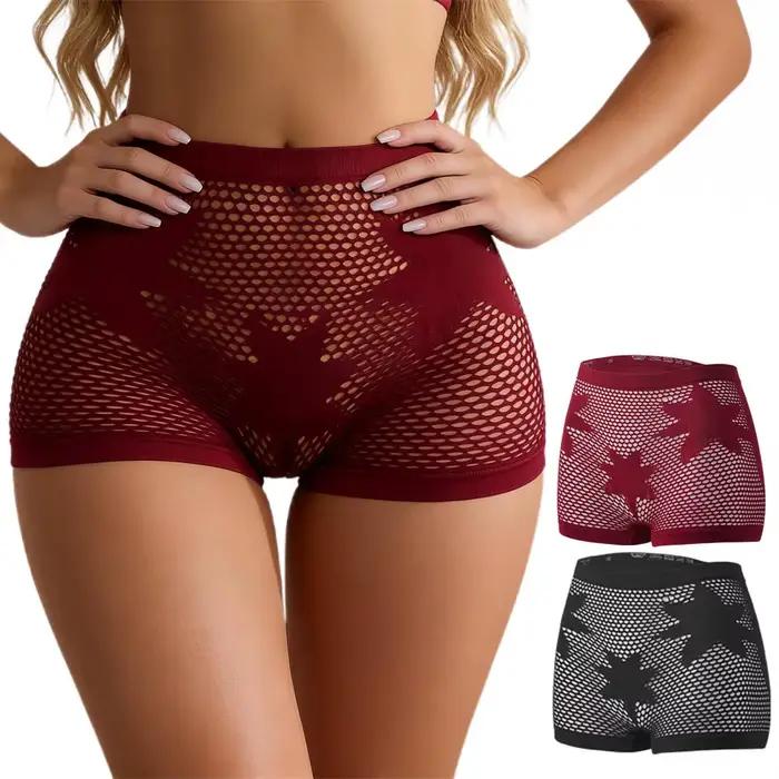 Culotte à motif d'étoile pour femmes, sous-vêtements sans couture en dentelle ajourée, boxeurs respirants, Lingerie confortable, short de sport pour garçons