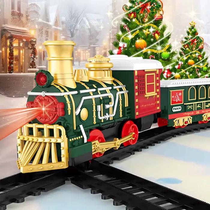 Train électrique jouet rétro avec musique et lumière, ensemble de rails, modèle ferroviaire de Noël, jouets de décoration de fête, cadeau pour adulte