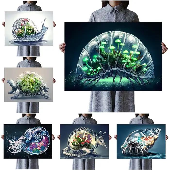 Affiches et impressions d'art mural de tortue d'escargot de pilule de crabe d'ermite, décoration à la maison sans cadre