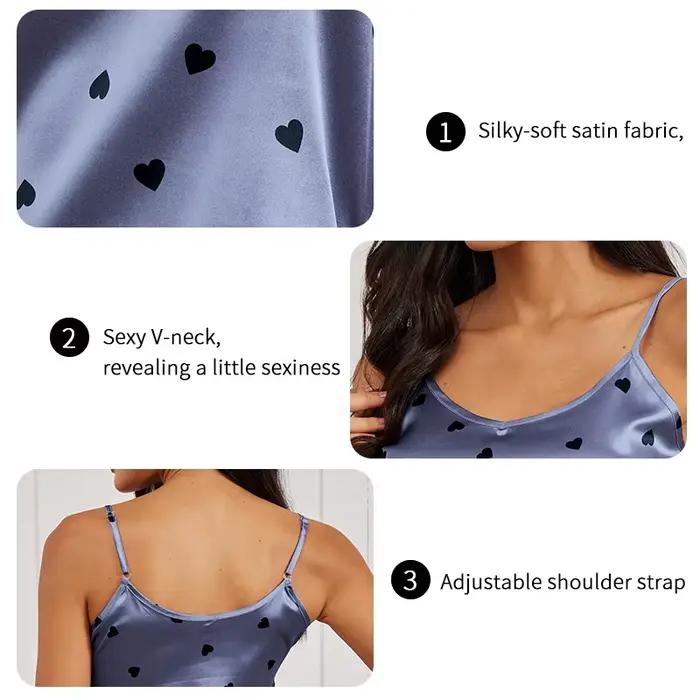 Pyjama imprimé cœur pour femme, haut caraco à col en V sexy, pantalon à ceinture élastique, vêtements de nuit et vêtements de détente pour femme, pyjama 2 pièces