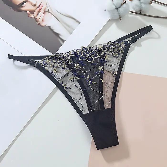 Culotte femme Lingerie pour dames brodé maille creuse séduisante string culotte femme vêtements Ropa intérieur Femenina