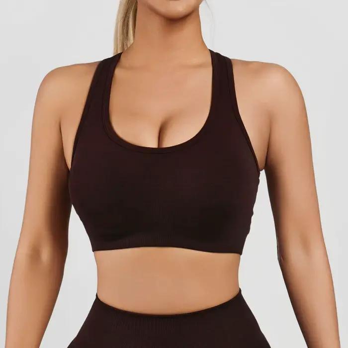 Soutien-gorge de sport intégré sans couture, débardeur de yoga dos nu, sans armatures, absorption des chocs, en tissu nylon confortable