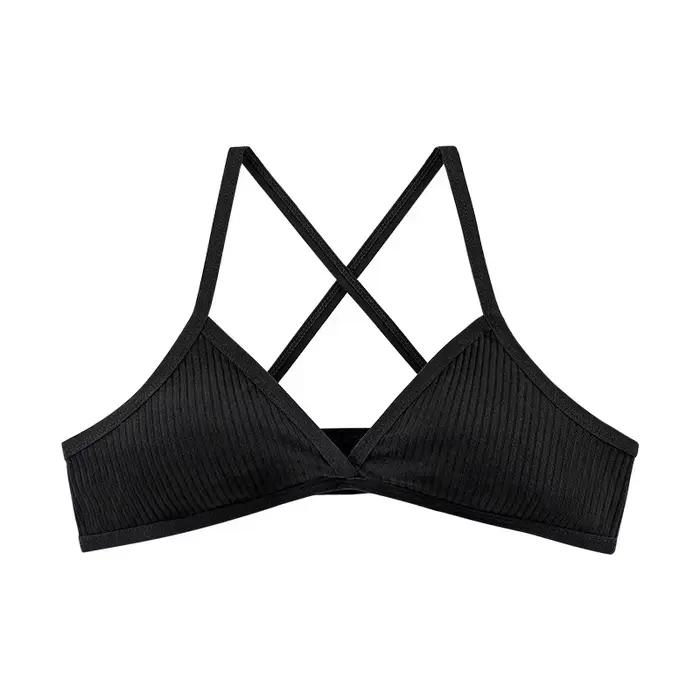 Soutiens-gorge en coton confortables pour femmes, style fin, bralette sans doublure, sexy, coupe triangle en V profond, dos croisé, soutien-gorge de beauté