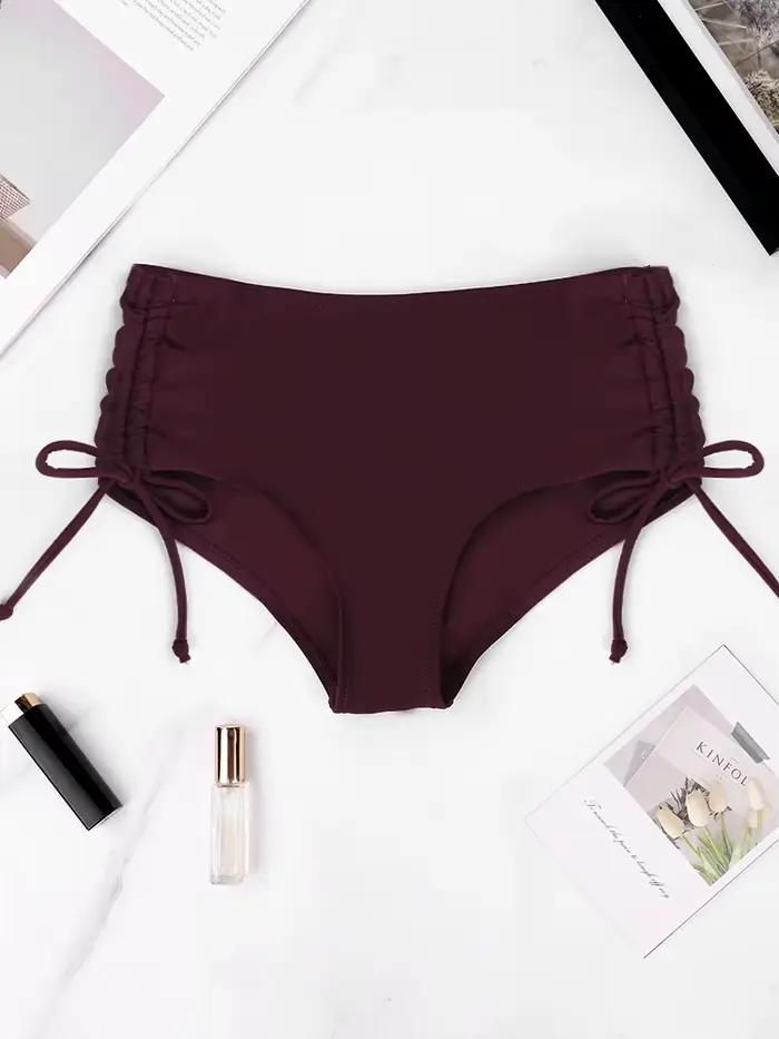 Maillot de bain tanga taille haute pour femmes, bas de Bikini, plage d'été, couleur unie, cordon latéral