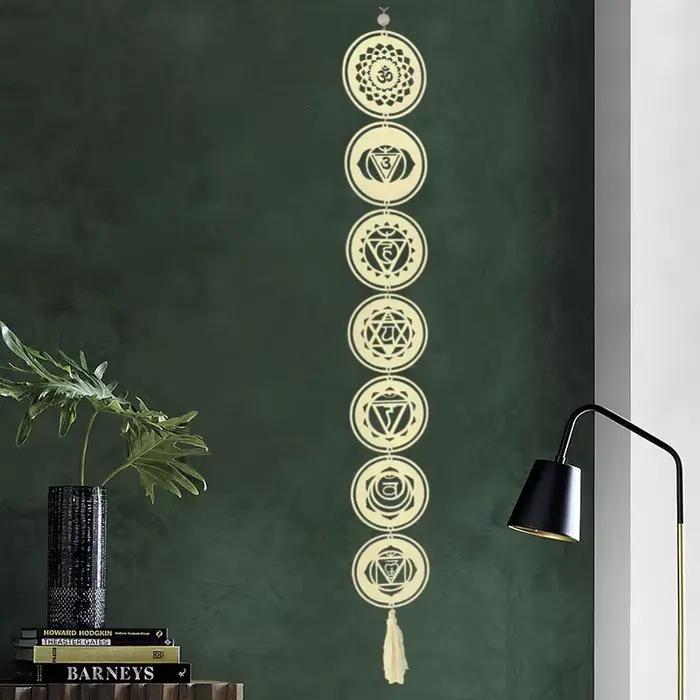 Yoga 7 Chakras bouddhiste Lotus Metatron hexagramme pendentif en bois tapisserie Ojibwe capteur de rêves sorcellerie tenture murale décor