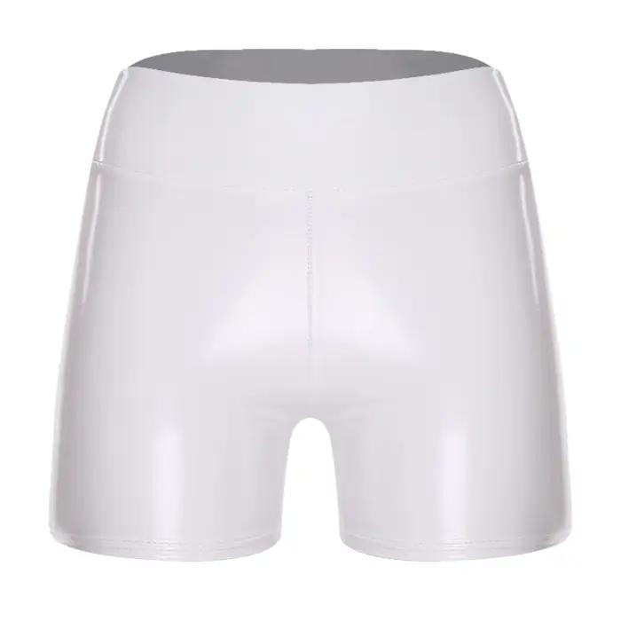 Shorts en similicuir PU taille haute effet mouillé pour femme, style pole dance, moulants et extensibles, pour soirées en boîte de nuit et raves