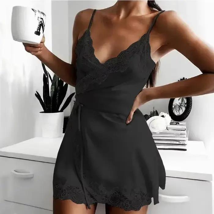 Chemise de nuit une pièce en dentelle pour femmes, sous-vêtements sexy, pyjama court, vêtements de nuit
