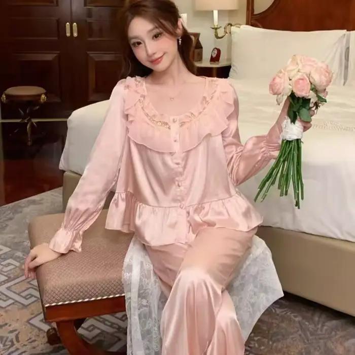 Pyjama français pour femmes, nouveau costume de printemps et d'automne, vêtements de détente 3083