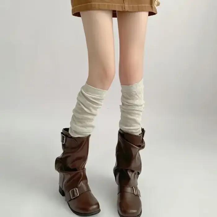 Chaussettes de pied de chambre fuchsia de nuit pour femmes, tuyau d'automne gris, jambières de ballet, chaussettes de mollet blanches