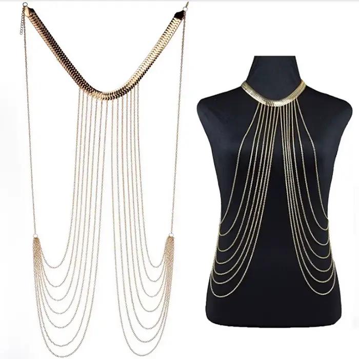 Bijoux de corps Sexy pour femmes, chaîne de poitrine, Bikini, chaîne de taille croisée, costume de plage, mode Simple de luxe