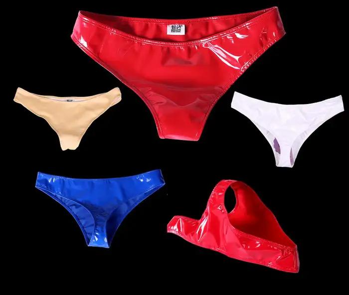 Culotte en cuir à entrejambe en T pour femme, sous-vêtement sexy, grande taille, aspect mouillé, brillant, slip à riz bas, fourche étroite, lingerie amusante