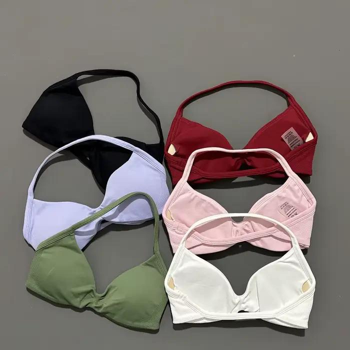 Soutien-gorge de sport à bretelles, sous-vêtements de Yoga pour femmes, haut de gymnastique, exercice de course, dos nu, soutien élevé, vêtements actifs, Fitness, col licou