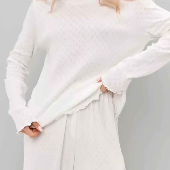 Ensemble pyjama élégant à manches longues pour femmes, 2 pièces, en coton doux, vêtements de maison décontractés, confortables, vêtements de détente pour dames, Design fin de printemps