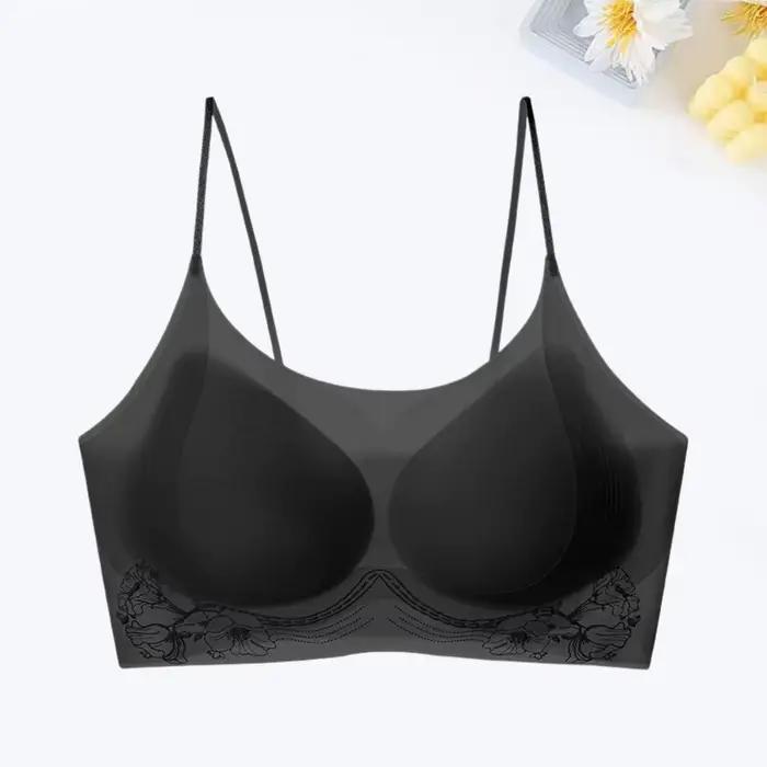 Soutien-gorge sans fil en soie glacée à motif camélia, coupe ajustée, décolleté plongeant, brassière pour femme, antichoc, sans traces, push-up, sous-vêtement de yoga