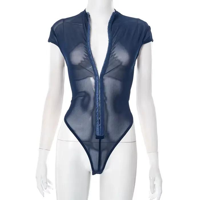 Body Sexy pour femmes, ajouré, fermeture éclair sur le devant, coupe ouverte, mode sans manches, Y2k, à lacets, slim, une pièce, vêtements de plage, été
