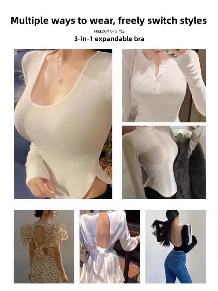Soutien-gorge push-up pour poitrine petite - Soutien-gorge plongeant à dos en U rembourré de 10 cm, soutien-gorge sans fil et sans dos pour un effet liftant et de maintien