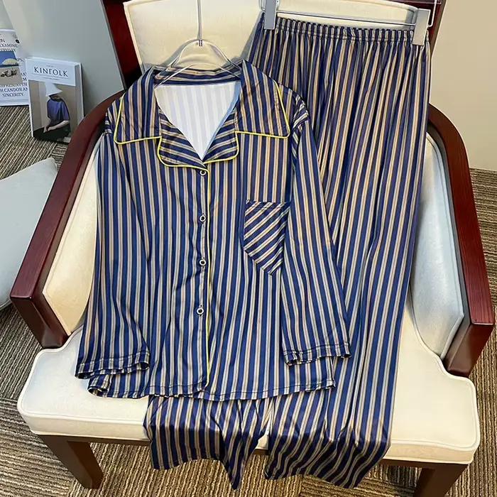 Pyjamas rayés coréens pour le printemps et nouveau style haut de gamme pour les vêtements de maison des filles et les ensembles étudiants pouvant être portés à l'extérieur