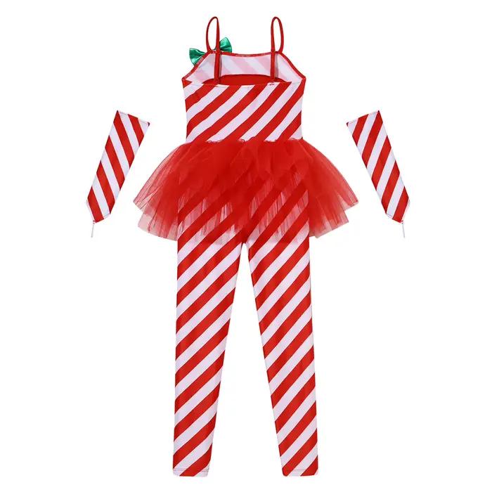 Costume de batterie de danse de Noël Candy Cane pour fille, Unitard Tulle Peplum, costume de père Noël, vêtements de danse, combinaison de batterie, vacances de Noël, enfant