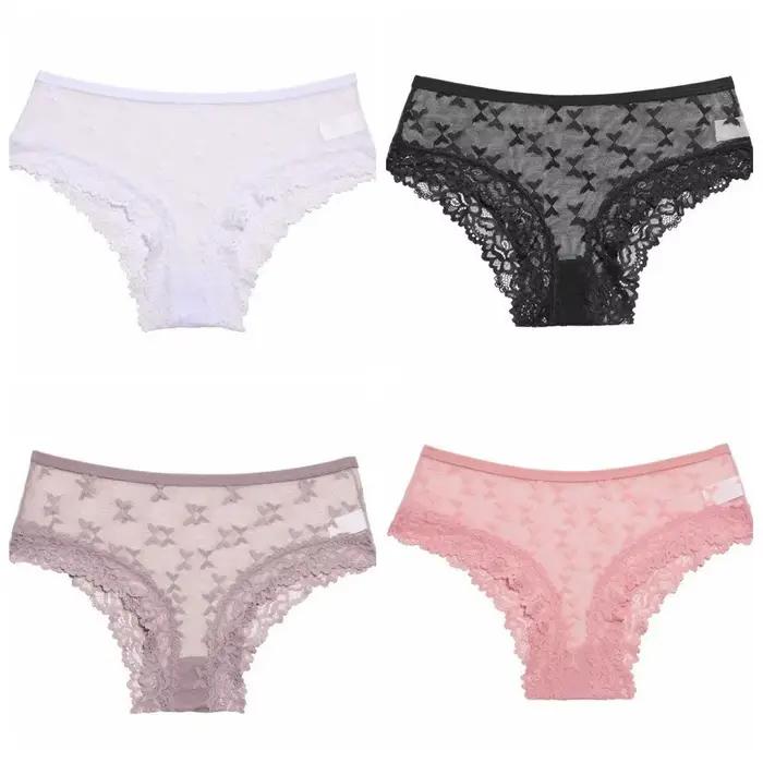 Culottes transparentes taille basse en maille pour femmes, sans couture, avec dentelle florale papillon, pour filles