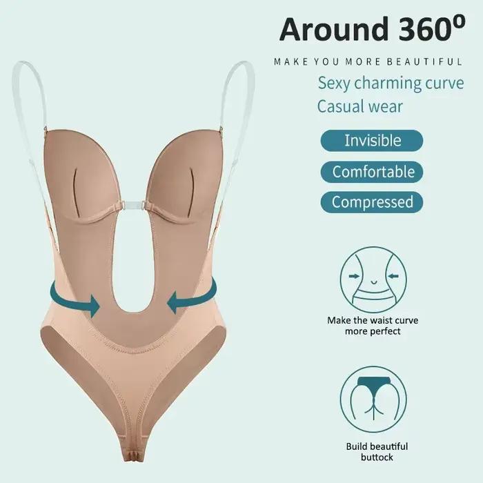 Corset Push-Up Rembourré à Bretelles Transparentes et Col en V Profond pour Femme, Sous-vêtements Dos aux, Combinaison de Tambours, Vêtement Progressif, M, L, XL