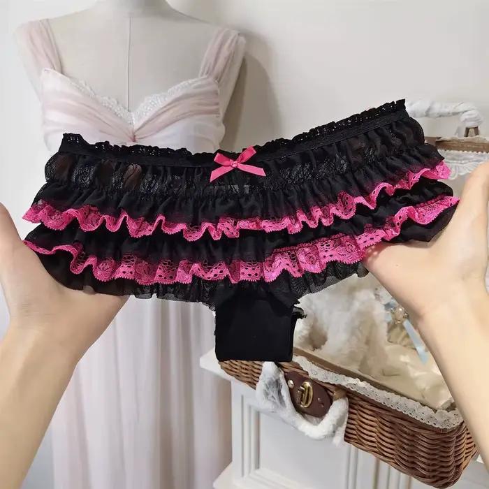 Culottes sexy pour femmes, style princesse, avec un joli nœud en dentelle, taille basse, design à volants 3D, respirantes, douces, fines, lingerie