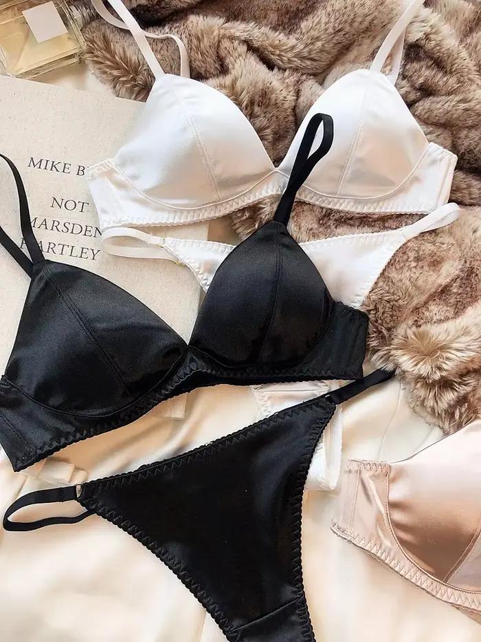 Ensemble de sous-vêtements sexy en soie pour femmes, soutiens-gorge sans fil, bralette française, soutien-gorge et string intimes sans couture, été
