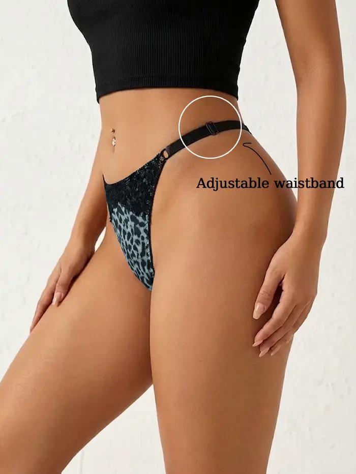 Culotte sexy léopard pour femme avec dentelle, string ajustable, lingerie féminine