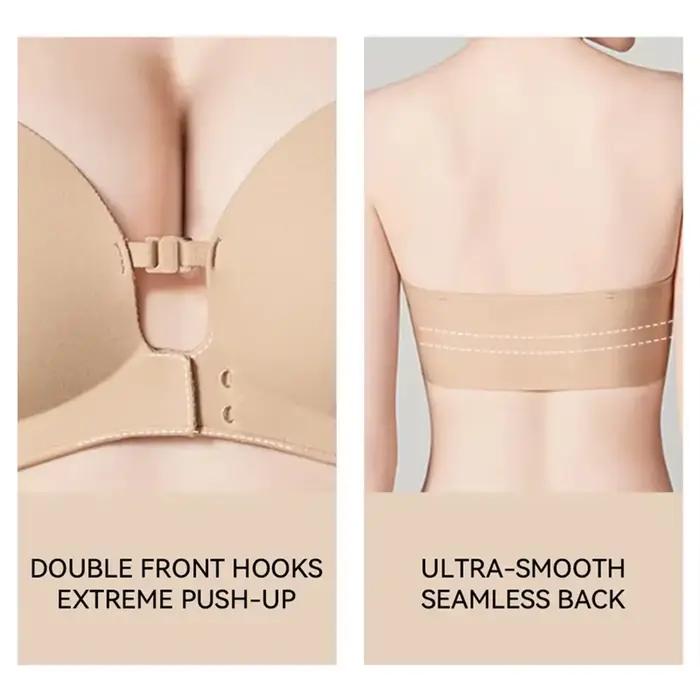 Soutien-gorge sans bretelles à fermeture frontale, rembourré, push-up, antidérapant, sans armatures, soutien-gorge tube sans couture, avec bonnets intégrés