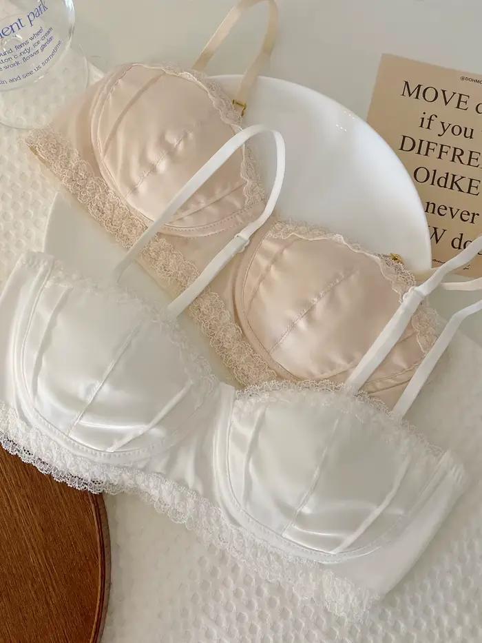Soutien-gorge en dentelle satinée pour filles, coquille de palais, sexy, anneau non en acier, lingerie fine d'été, petits seins, sous-vêtements féminins