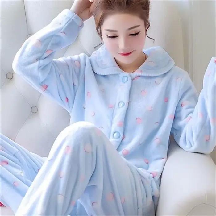 Pyjama chaud en velours de corail pour femme, vêtement de maison, rembourré, épais, en flanelle douce, nouvelle collection automne et hiver