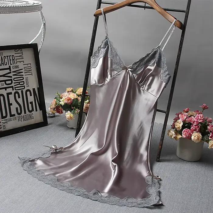 Chemise de nuit d'été en Satin doux pour femmes, Lingerie en dentelle, vêtements de nuit, couleur unie, portefeuille pour dames, robes courtes