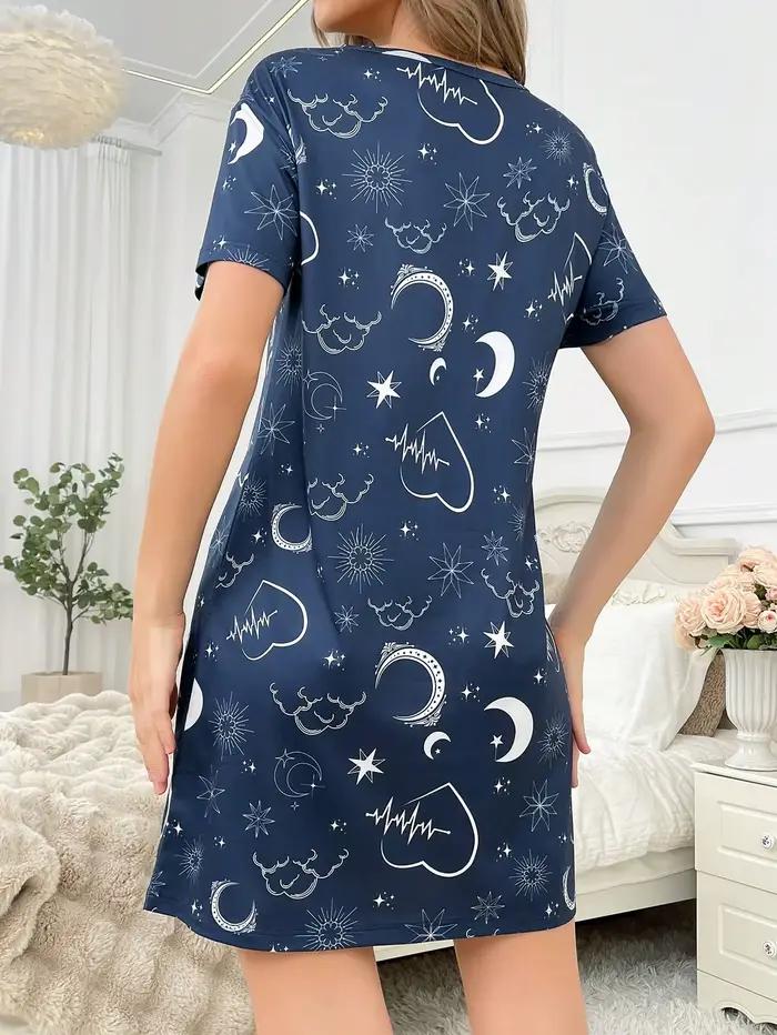 Chemise de nuit pour femmes de printemps et d'été, chemise de nuit à manches courtes décontractée et confortable imprimée à la mode qui peut être portée à l'extérieur, chemise de nuit pour femmes