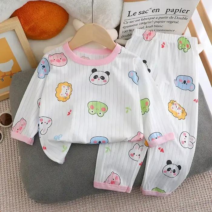 Pyjama d'été pour bébé, pantalon à manches longues pour enfants, vêtements de maison, sous-vêtements en coton, pyjama fin, vêtements de climatisation