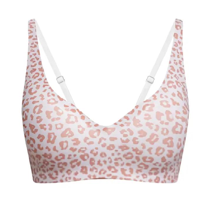 Soutien-gorge léopard sans couture ajusté, dos élégant, antichoc, décolleté en V profond, lingerie en dentelle pour femmes et jeunes filles