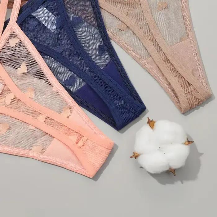 Sexy dentelle pure string culottes sous-vêtements femmes taille basse string t-pantalon Lingerie culotte coeur voir à travers maille caleçon