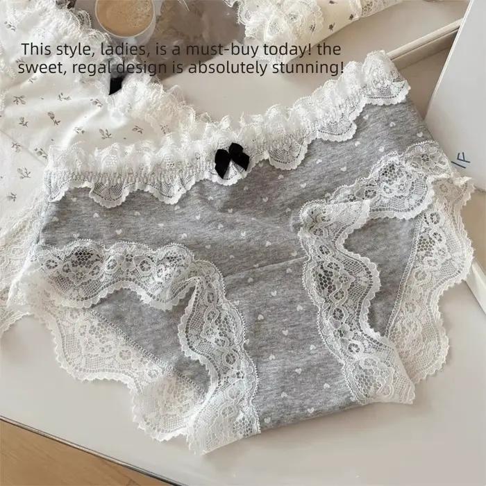 Culottes en dentelle taille moyenne à motif floral, à pois et à carreaux, avec nœud tulipe, en coton pour femme