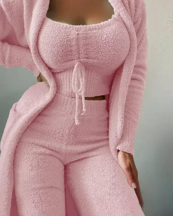 Ensemble pyjama en velours pour femme, haut court, pantalon Long, manteau, costume 3 pièces, chaud et doux, polaire, vêtements de maison, nouvelle collection automne hiver 2026, S-3XL