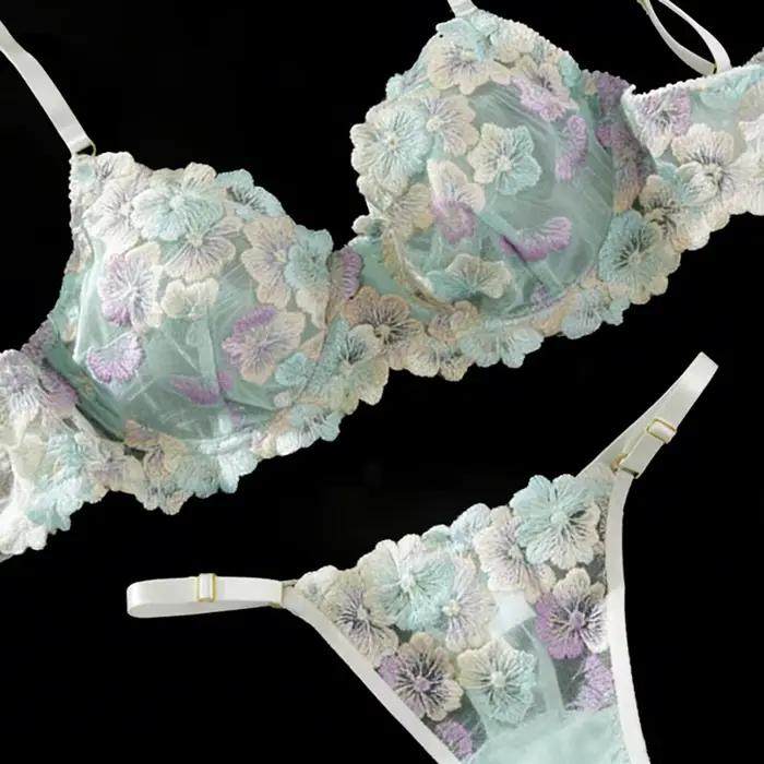 Ensemble de lingerie sexy et délicate, soutien-gorge et culotte en dentelle brodée, ensemble féerique pour femmes, beaux ensembles de culottes