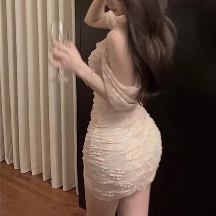 Letní diskotéková sexy přiléhavá krajková mini šaty s krátkým rukávem pro ženy
