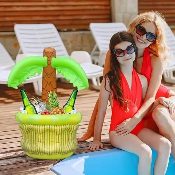 Refroidisseur gonflable de palmier de tigre d'eau, seau de boisson de fête de piscine tropicale en PVC, plateau de nourriture et de boisson de coquin en plein air