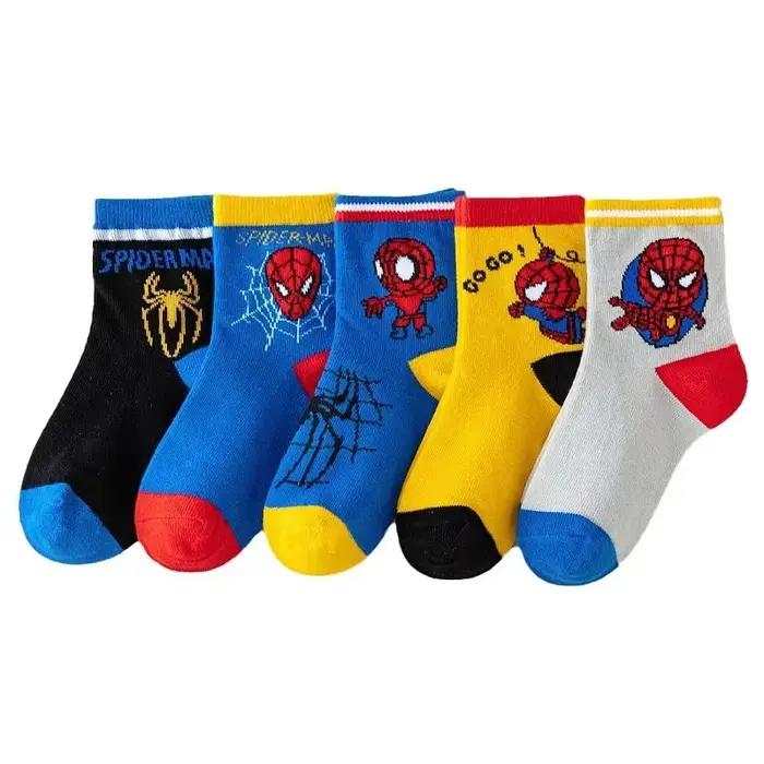 5 paires de chaussettes Spiderman pour enfants, chaussettes douces Kawaii, chaussettes Anime pour enfants, chaussettes pour garçons, chaussettes mi-hautes, chaussettes de dessin animé pour bébés de 1