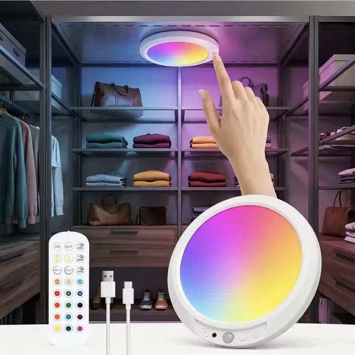 Lampe murale sans fil à LED avec détecteur de mouvement magnétique, rechargeable par USB-C, avec télécommande, pour cuisine, vestiaire, armoire