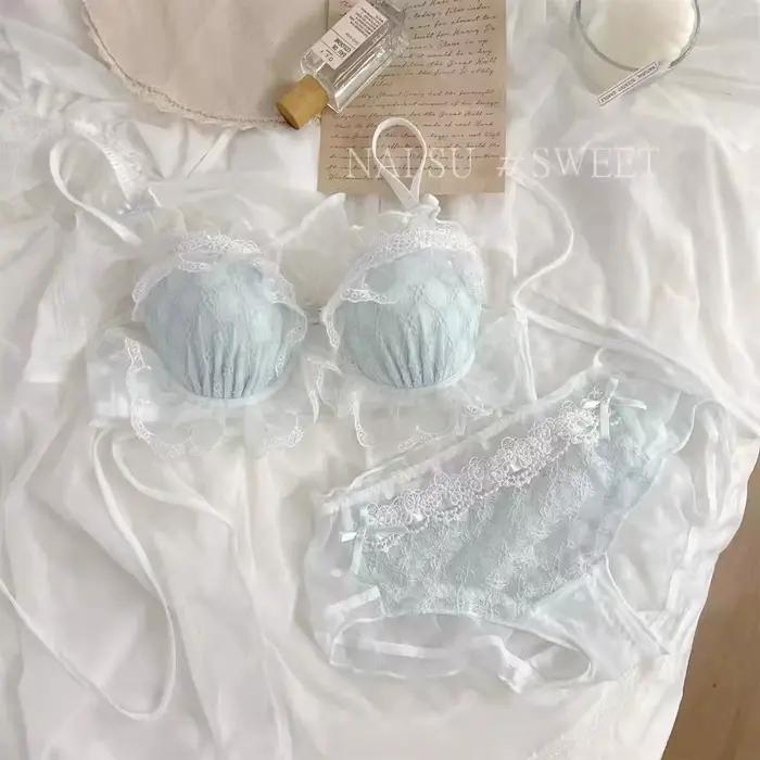 Soutien-gorge Sexy Lolita ensemble de soutien-gorge petits seins rassemblés sans anneau en acier soutien-gorge Sexy couleur unie désir dentelle doux tempérament ensemble de soutien-gorge