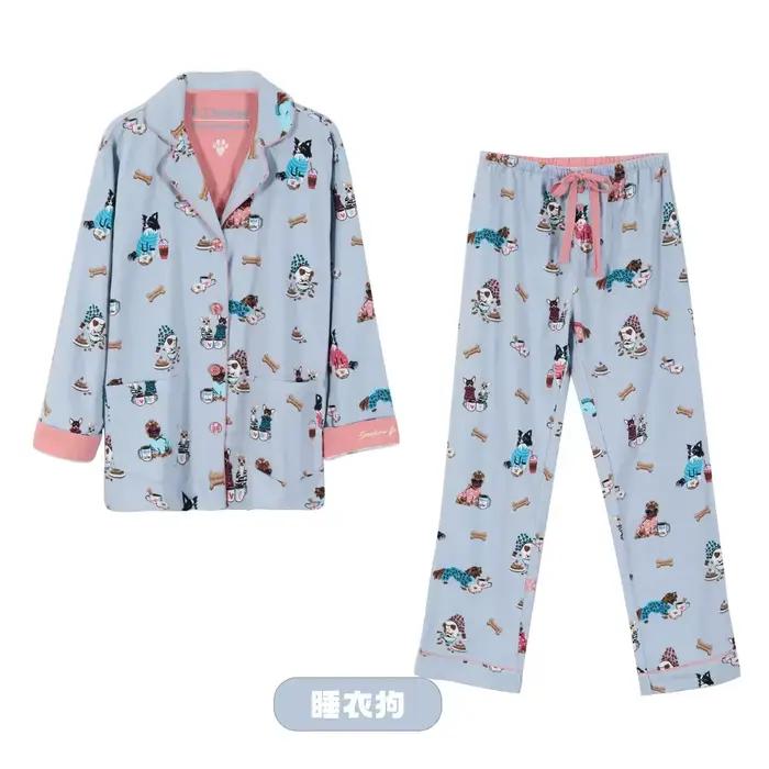 Ensemble de pyjamas en coton imbibé pour femmes, vêtements de nuit College de dessin animé, vêtements de détente à manches longues, vêtements pour la maison, automne, fjSet, nouveau, 2024, 2 pièces