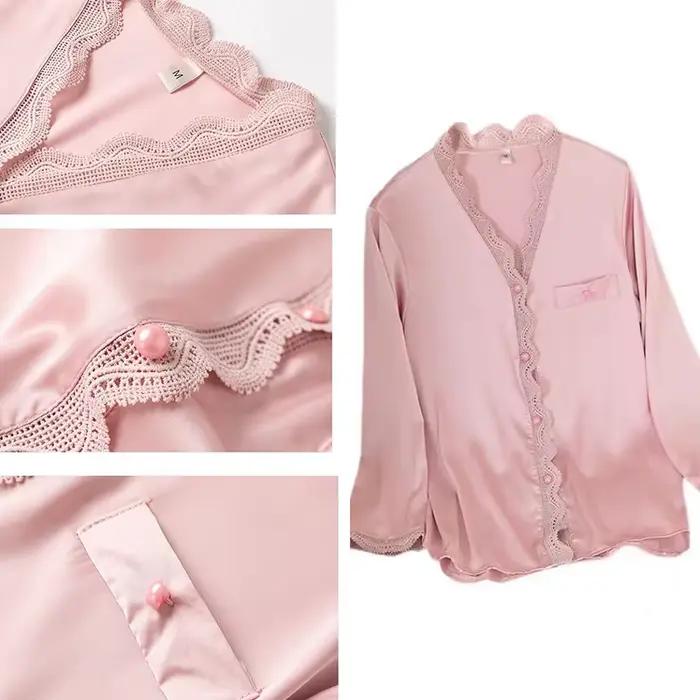 Ensemble de pyjamas en satin sexy pour femmes, vêtements de nuit décontractés, vêtements de détente soyeux, vêtements de nuit monochromes, chemise et pantalon de peignoir, printemps, nouveau, 2 pièces